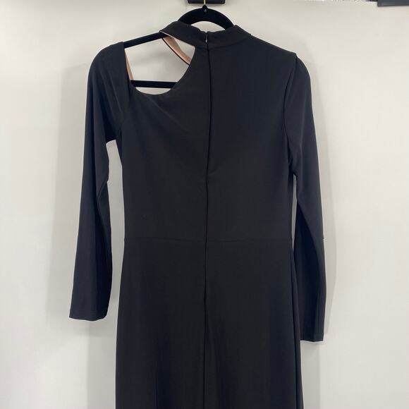 Xscape Evening Gown Long Sleeve Shoulder Cut Out High Slit Black Womens 10 - Picture 5 of 8